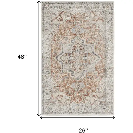 Gold And Ivory Floral Medallion Washable Area Rug Photo 3