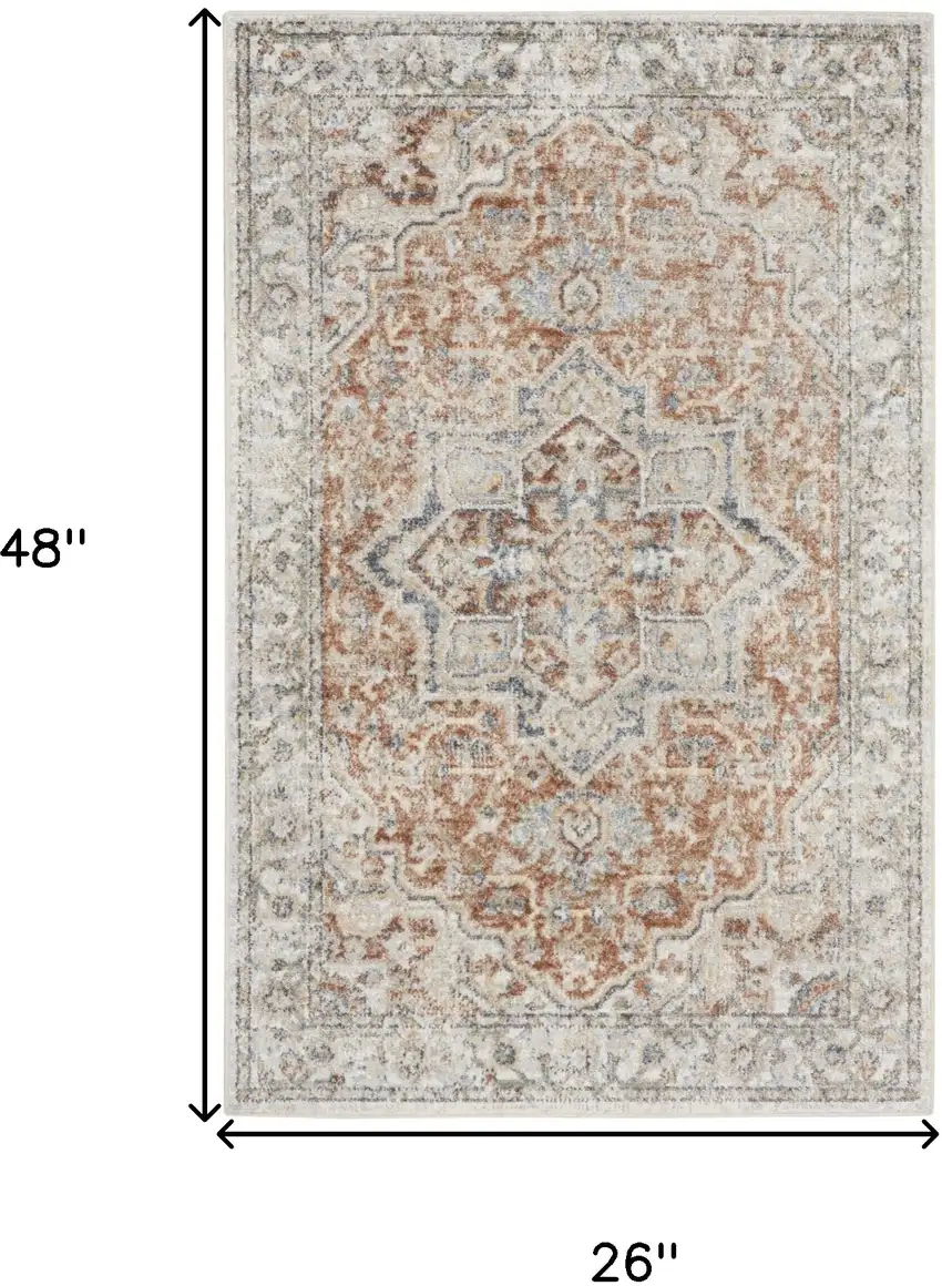 Gold And Ivory Floral Medallion Washable Area Rug Photo 3