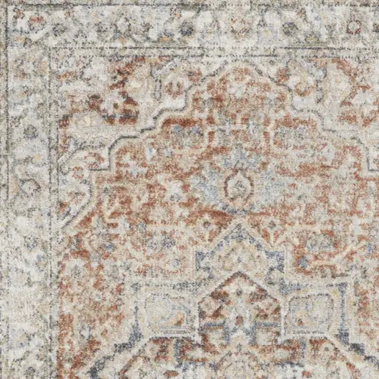 Gold And Ivory Floral Medallion Washable Area Rug Photo 9