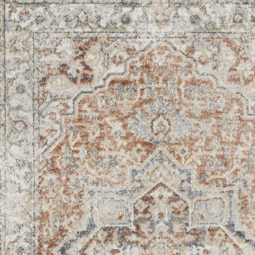 Gold And Ivory Floral Medallion Washable Area Rug Photo 9