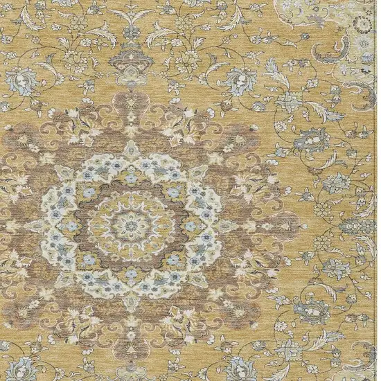 Gold And Ivory Floral Medallion Washable Indoor Outdoor Area Rug Photo 3