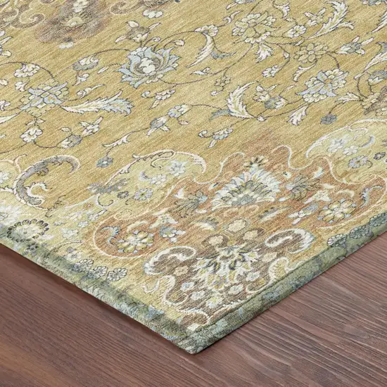 Gold And Ivory Floral Medallion Washable Indoor Outdoor Area Rug Photo 5