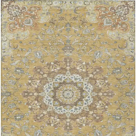 Gold And Ivory Floral Medallion Washable Indoor Outdoor Area Rug Photo 4