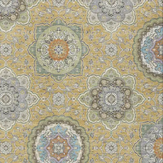 Gold And Ivory Floral Medallion Washable Indoor Outdoor Area Rug Photo 4