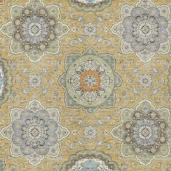 Gold And Ivory Floral Medallion Washable Indoor Outdoor Area Rug Photo 5