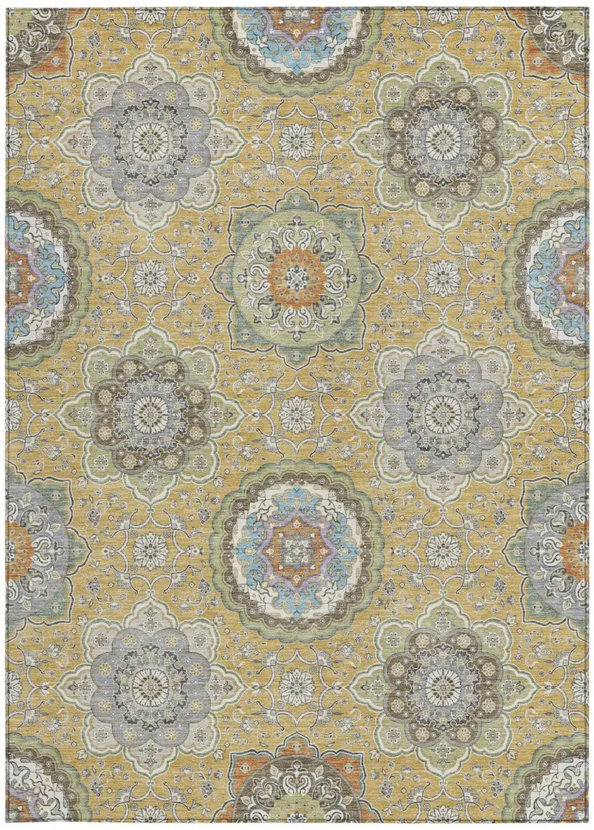 Gold And Ivory Floral Medallion Washable Indoor Outdoor Area Rug Photo 4
