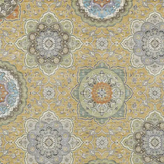 Gold And Ivory Floral Medallion Washable Indoor Outdoor Area Rug Photo 5