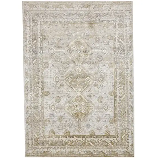 Gold And Ivory Floral Stain Resistant Area Rug Photo 2