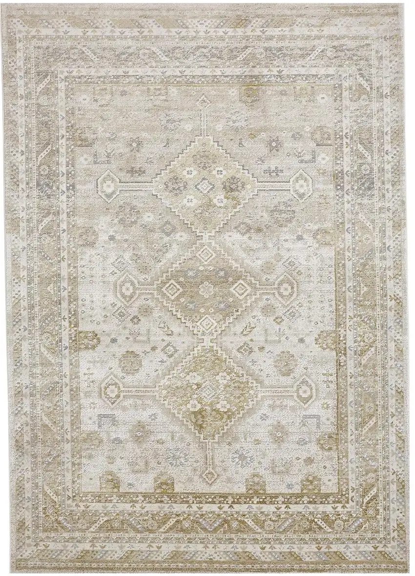Gold And Ivory Floral Stain Resistant Area Rug Photo 2