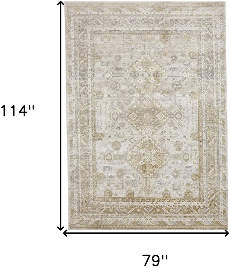 Gold And Ivory Floral Stain Resistant Area Rug Photo 3