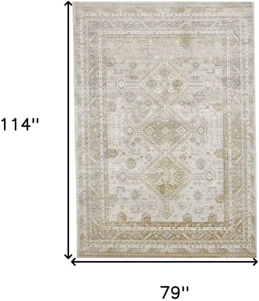 Gold And Ivory Floral Stain Resistant Area Rug Photo 3
