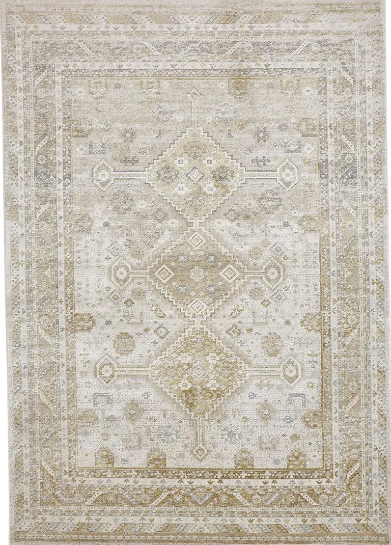 Gold And Ivory Floral Stain Resistant Area Rug Photo 2