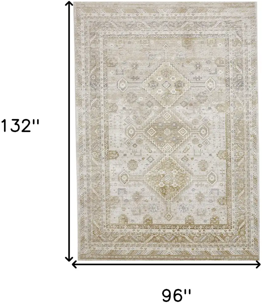 Gold And Ivory Floral Stain Resistant Area Rug Photo 3