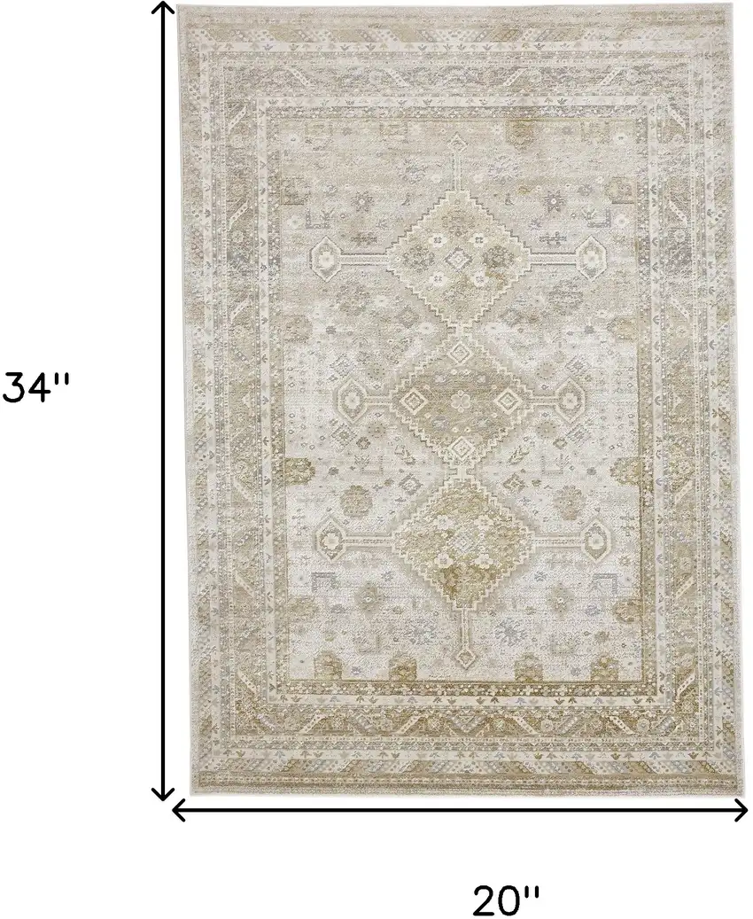 Gold And Ivory Floral Stain Resistant Area Rug Photo 8