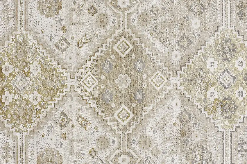 Gold And Ivory Floral Stain Resistant Area Rug Photo 9