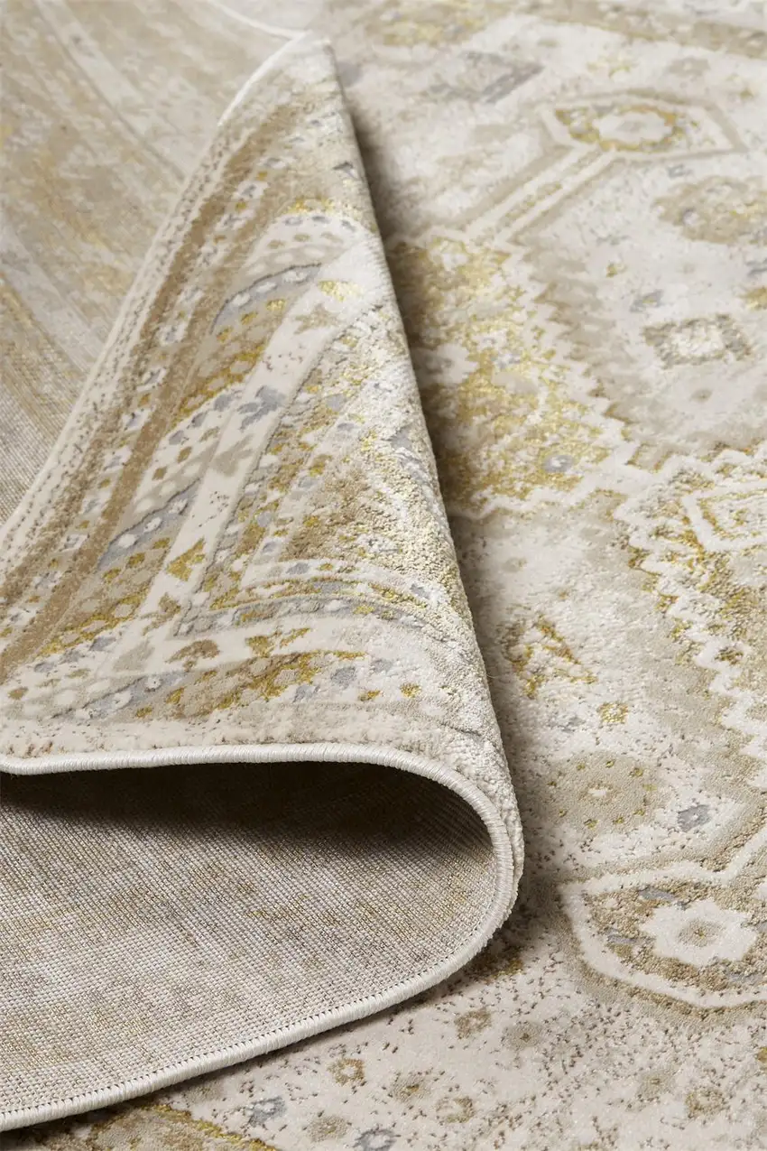 Gold And Ivory Floral Stain Resistant Area Rug Photo 9