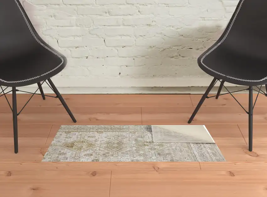 Gold And Ivory Floral Stain Resistant Area Rug Photo 3