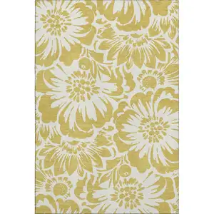 Photo of Gold And Ivory Floral Washable Area Rug With UV Protection
