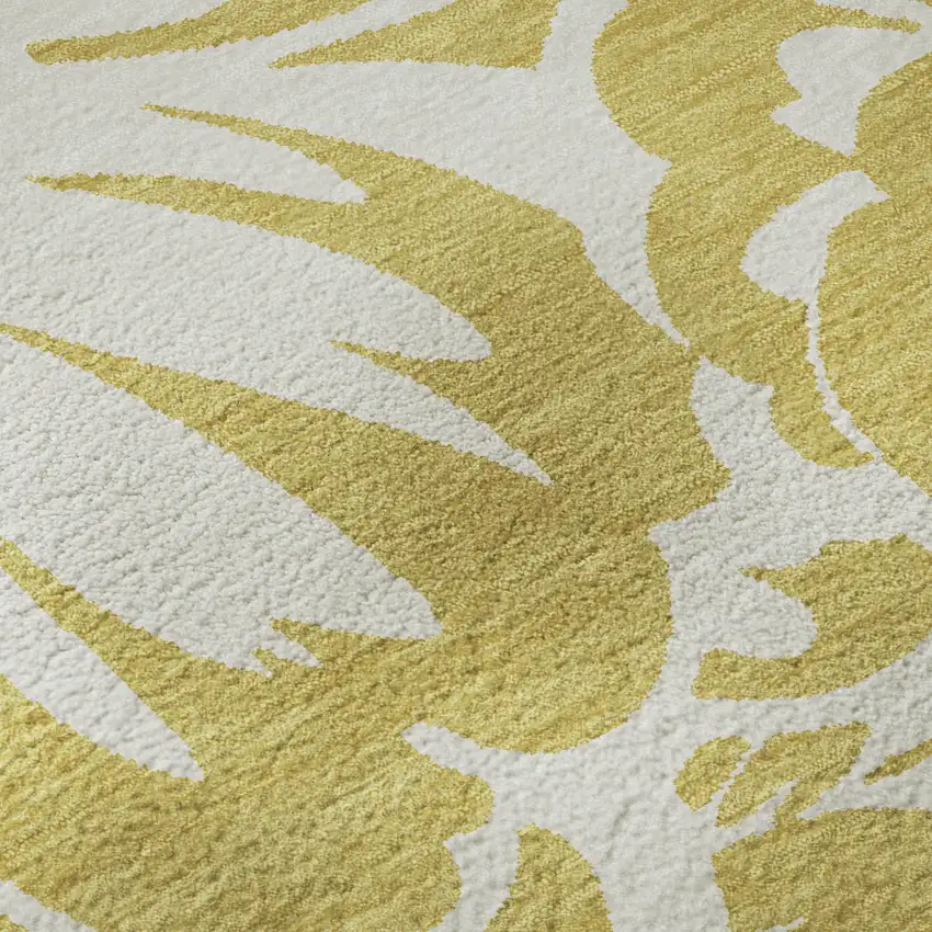 Gold And Ivory Floral Washable Area Rug With UV Protection Photo 3