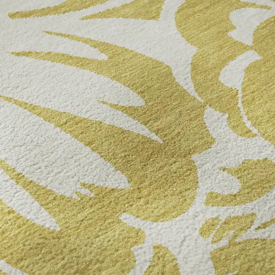 Gold And Ivory Floral Washable Area Rug With UV Protection Photo 3