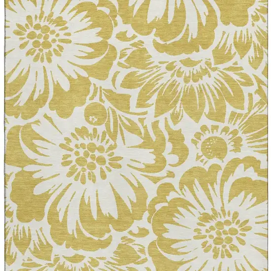 Gold And Ivory Floral Washable Area Rug With UV Protection Photo 8