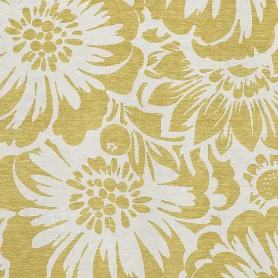 Gold And Ivory Floral Washable Area Rug With UV Protection Photo 3