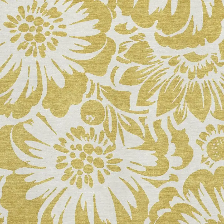 Gold And Ivory Floral Washable Area Rug With UV Protection Photo 3
