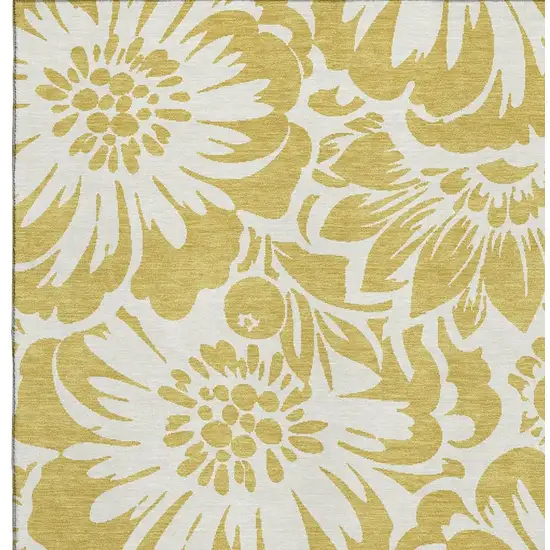 Gold And Ivory Floral Washable Area Rug With UV Protection Photo 7