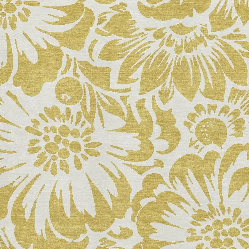 Gold And Ivory Floral Washable Area Rug With UV Protection Photo 3
