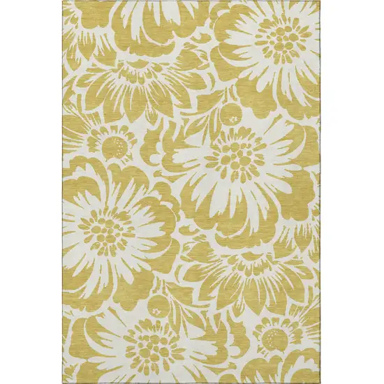 Gold And Ivory Floral Washable Area Rug With UV Protection Photo 4