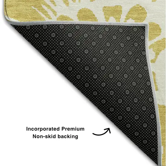 Gold And Ivory Floral Washable Area Rug With UV Protection Photo 8