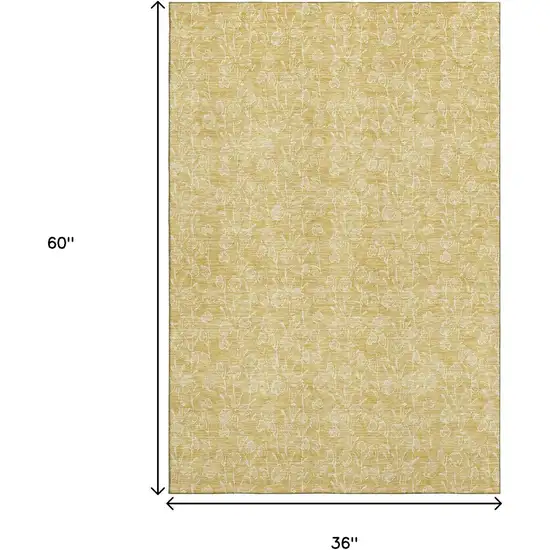 Gold And Ivory Floral Washable Area Rug With UV Protection Photo 7