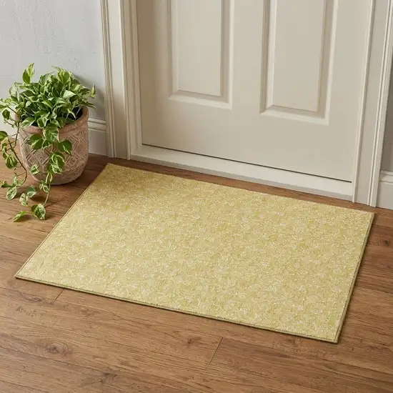 Gold And Ivory Floral Washable Area Rug With UV Protection Photo 1