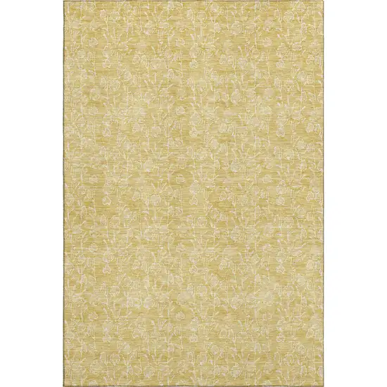 Gold And Ivory Floral Washable Area Rug With UV Protection Photo 2