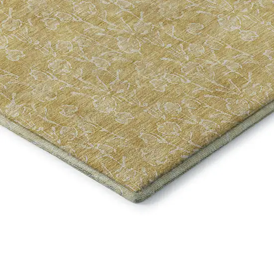 Gold And Ivory Floral Washable Area Rug With UV Protection Photo 8