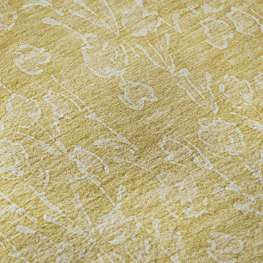 Gold And Ivory Floral Washable Area Rug With UV Protection Photo 8
