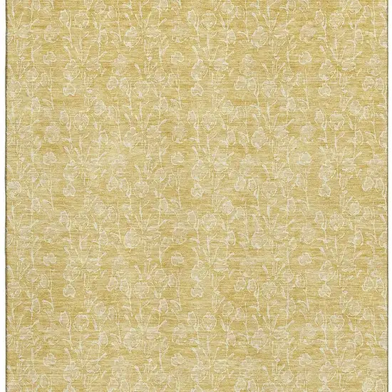 Gold And Ivory Floral Washable Area Rug With UV Protection Photo 4