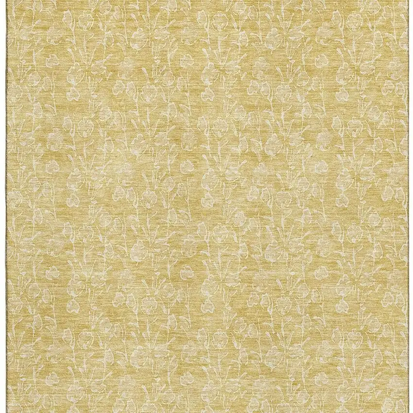 Gold And Ivory Floral Washable Area Rug With UV Protection Photo 4