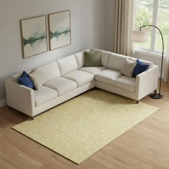 Gold And Ivory Floral Washable Area Rug With UV Protection Photo 1