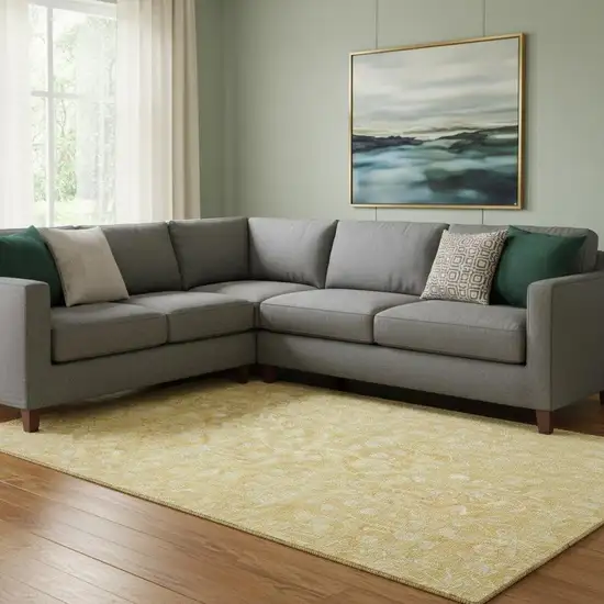 Gold And Ivory Floral Washable Area Rug With UV Protection Photo 1