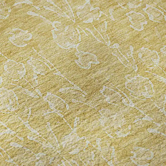 Gold And Ivory Floral Washable Area Rug With UV Protection Photo 9