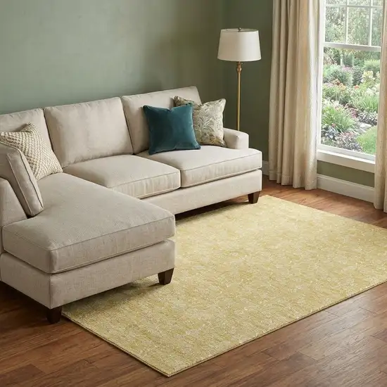 Gold And Ivory Floral Washable Area Rug With UV Protection Photo 1