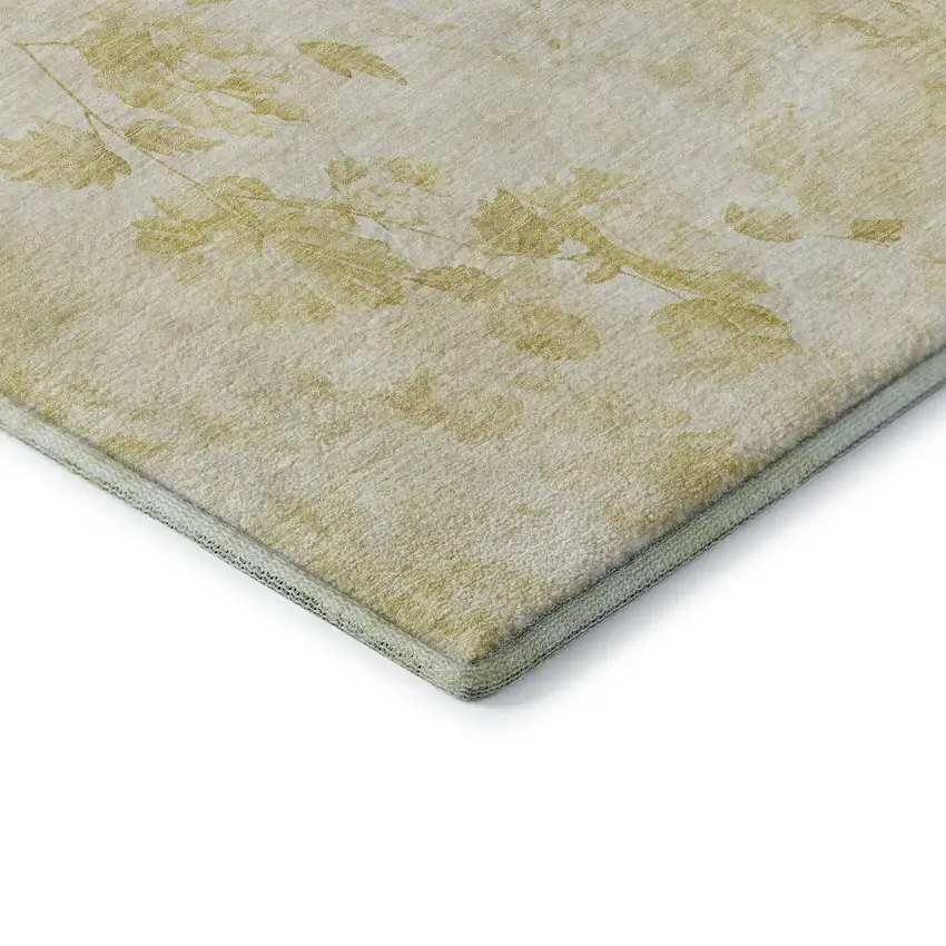 Gold And Ivory Floral Washable Area Rug With UV Protection Photo 7