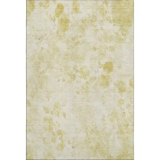 Gold And Ivory Floral Washable Area Rug With UV Protection Photo 1