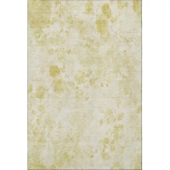Gold And Ivory Floral Washable Area Rug With UV Protection Photo 3