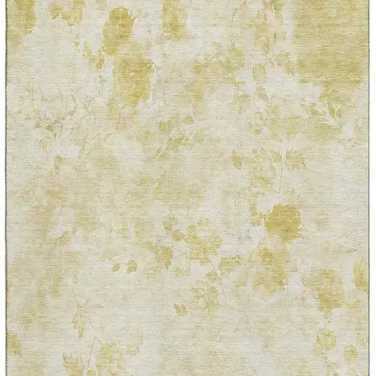 Gold And Ivory Floral Washable Area Rug With UV Protection Photo 2