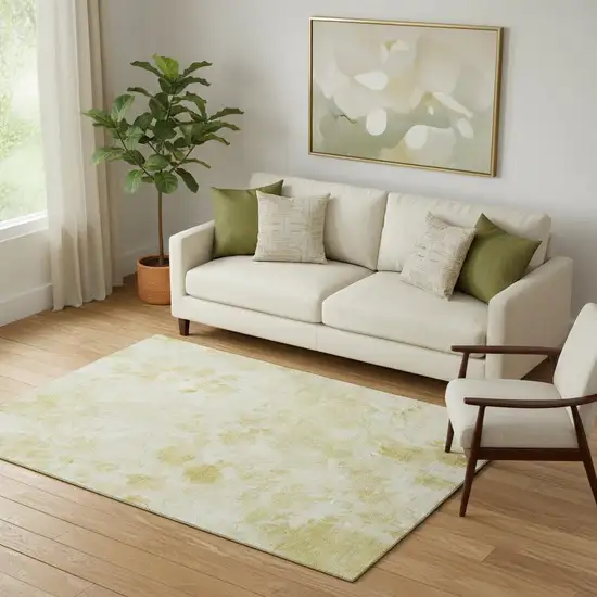 Gold And Ivory Floral Washable Area Rug With UV Protection Photo 1