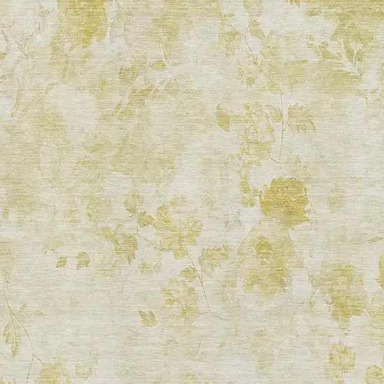 Gold And Ivory Floral Washable Area Rug With UV Protection Photo 2
