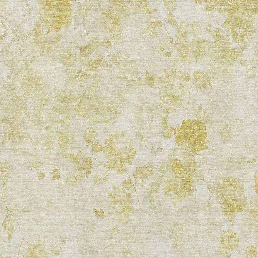 Gold And Ivory Floral Washable Area Rug With UV Protection Photo 2