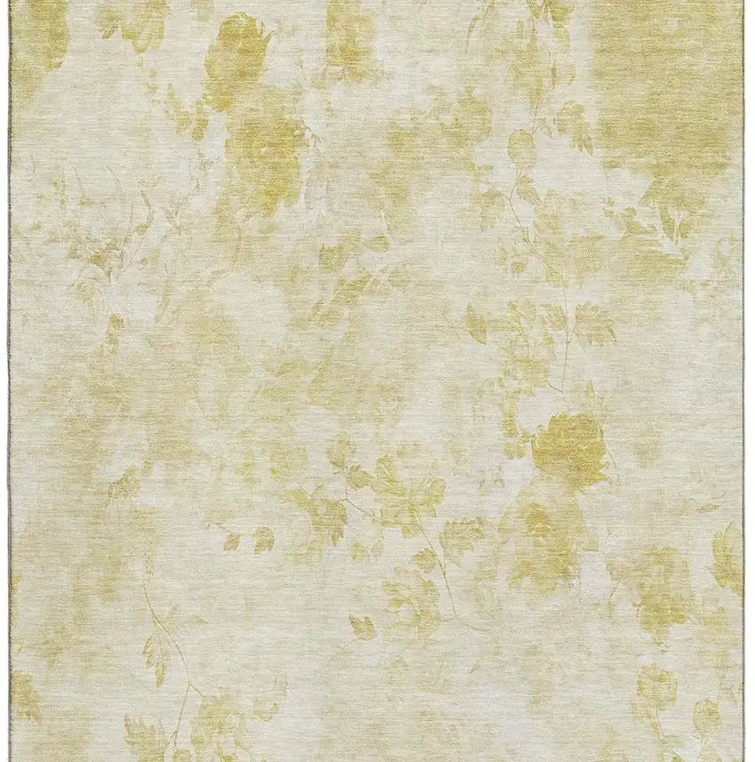 Gold And Ivory Floral Washable Area Rug With UV Protection Photo 3